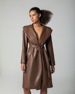 FOREVER YOUNG THE LABEL Chloe Coat Καφέ Παλτό Ecoleather