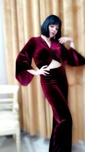 Free Paris Ντραπέ Μπούστο βελούδο Μπορντώ