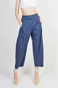 Moutaki γυναικείο παντελόνι slouchy blue cotton