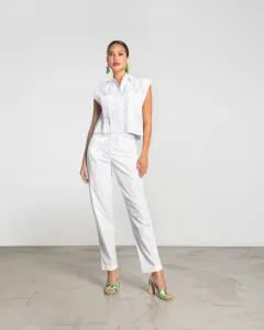 Moutaki 25.09.30 Πουκάμισο Cropped πιέτες Λευκό και Μπλέ