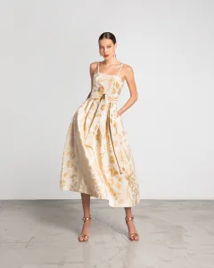 Moutaki 25.07.51 Φόρεμα Floral Gold Χρυσό Μπροκάρ