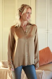 French fashion Πουκάμισο σατέν μπεζ και εκρού