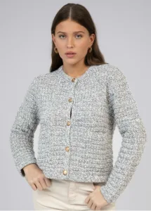 French Collection An'ge Chanel Πλεκτή ζακέτα σε Μπεζ και Γκρί