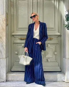 Innocent Παντελόνα Navy Μπλέ Ριγέ