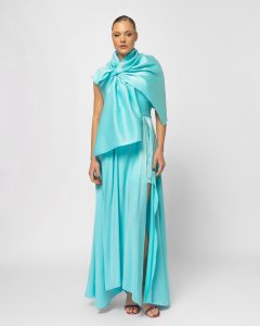 Greek Designers Turquoise Glossy Satin dress